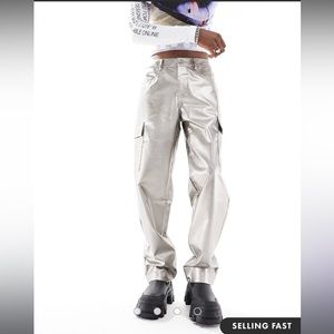 ASOS DESIGN Baggy Metallic Leather Look Cargo Style Pants size 30